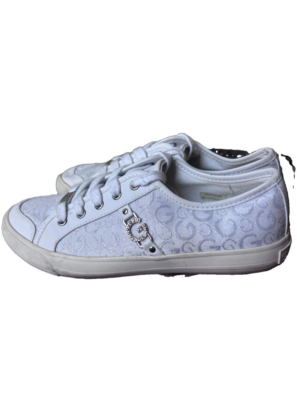 G By Guess Women's White Silver Bling Sneakers Size 7 1/2